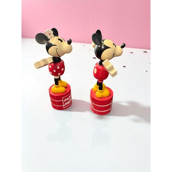 Vintage Disney Mickey & Minnie Mouse Wooden Push Puppets Figures – Lot of 2 - Picture 4 of 5